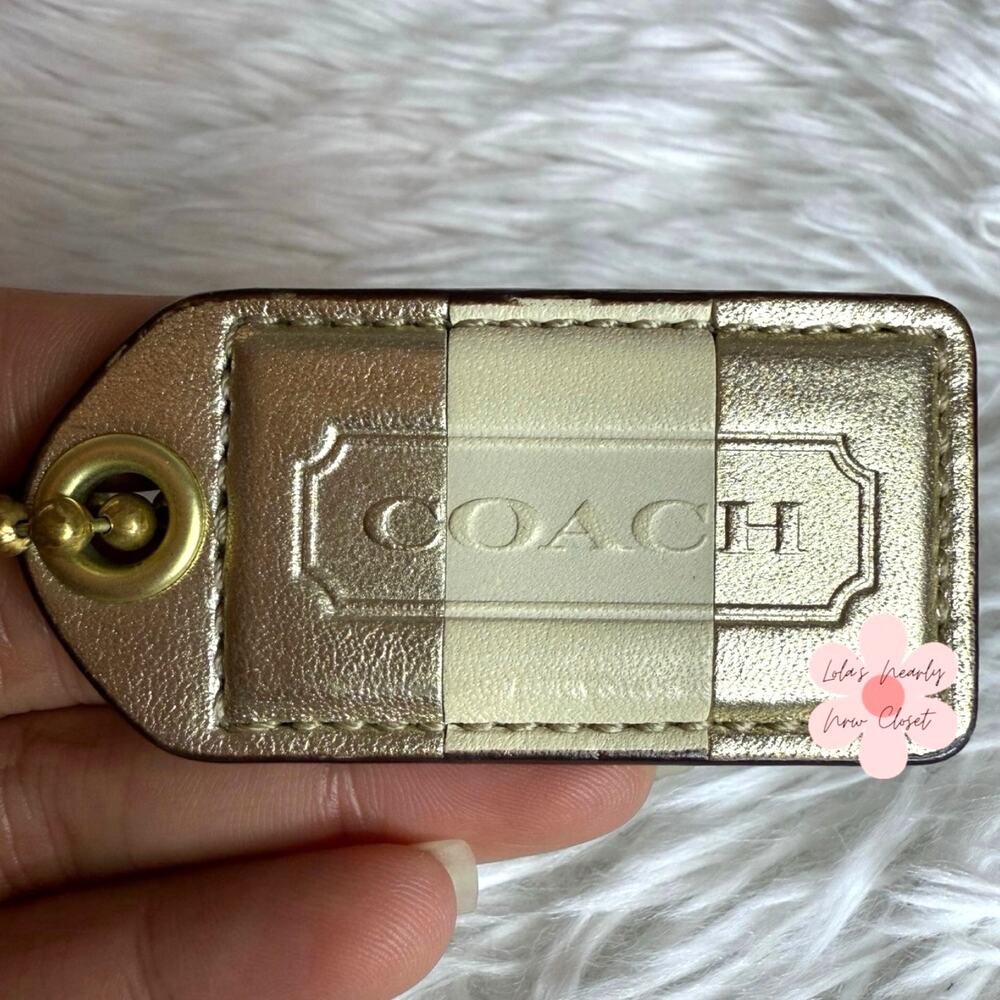 2.5" y2k COACH Gold Cream Fob Bag Charm Hang tag Hangtag